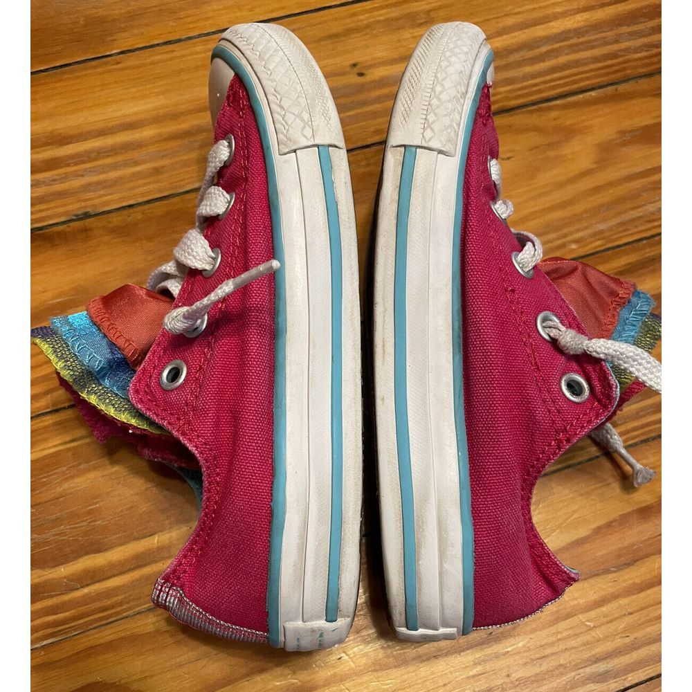 Converse All Star Hot Pink Low Top Shoes With Multicolored Tongue Size Girls 13 - Picture 6 of 10
